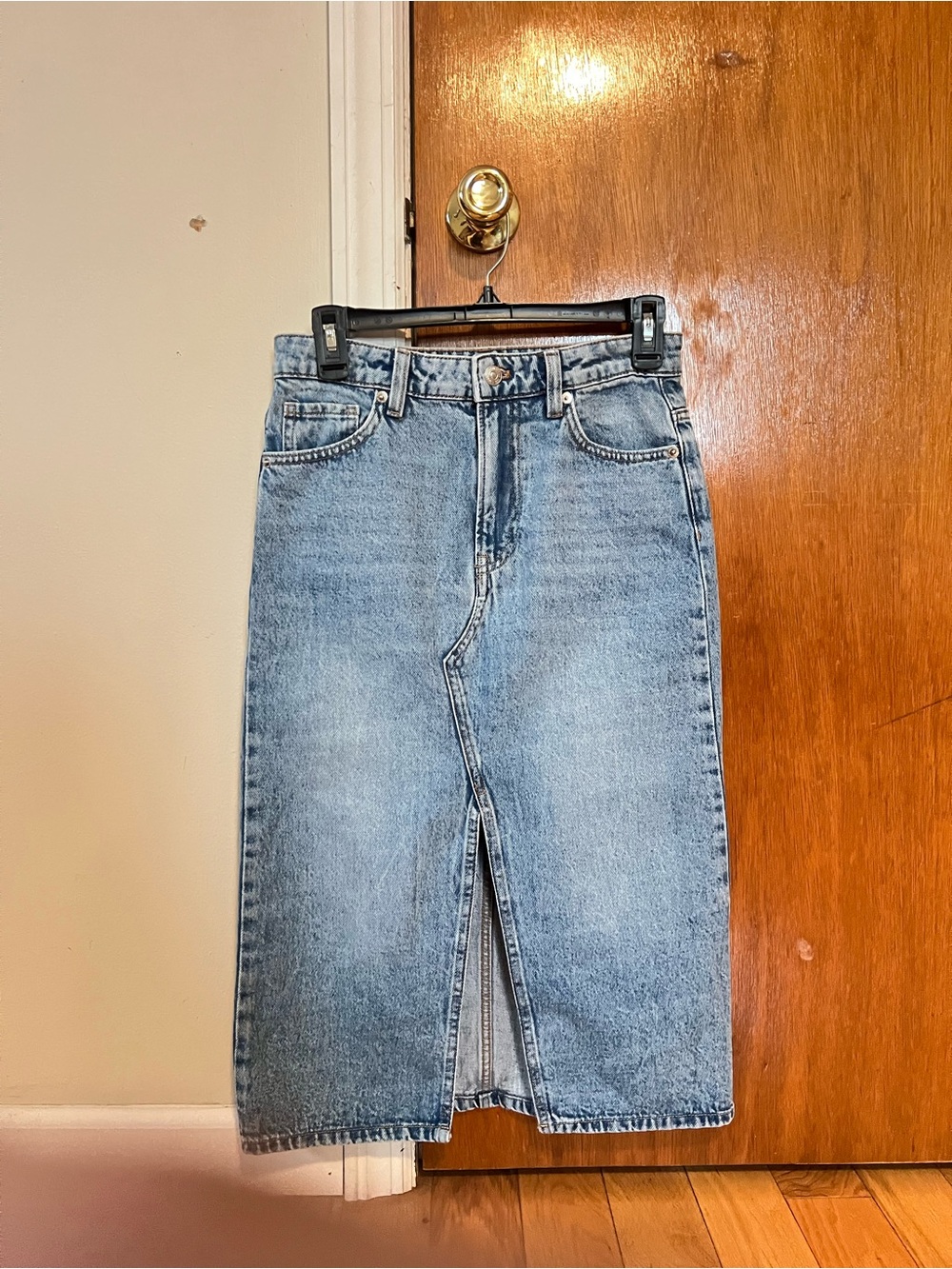 NWOT Mango Med Blue Denim Midi Skirt